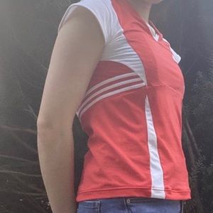 Adidas Vibrant Red and White Stripes T-shirt